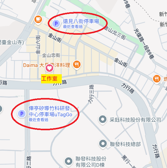 有間徒手運動工作室附近地圖與汽車停車位置示意圖